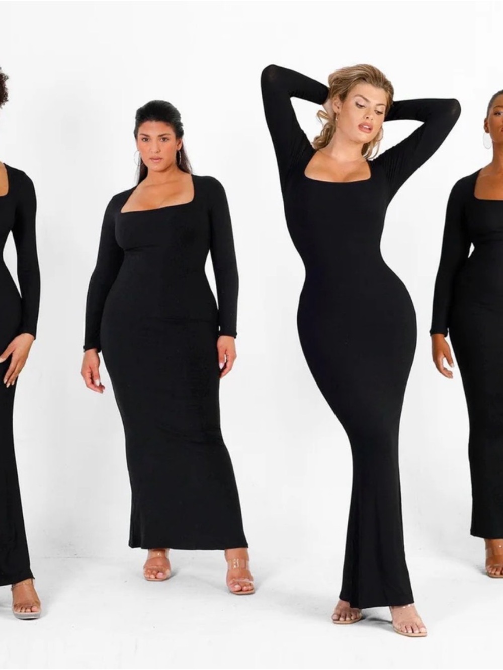 NWT 3XL Popilush Shapewear Square Neck Long Sleeve Slimming Modal Maxi Dress